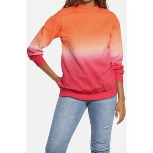 New BP Nordstrom Ombré Dip Dyed Orange and Pink Crewneck Pullover Sweater